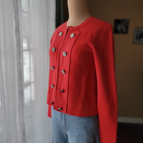 Chico's Red Hook & Eye Military Style Sweater Jacket, Size M - Picture 2 of 10